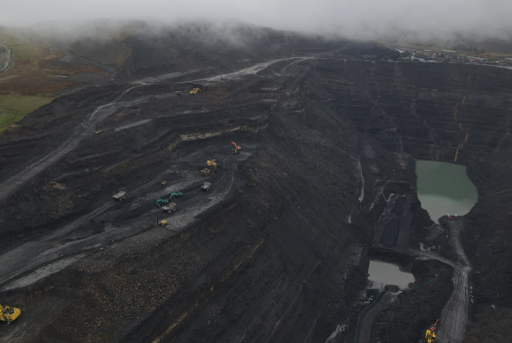 Shows destruction caused by opencast coal mining in the UK