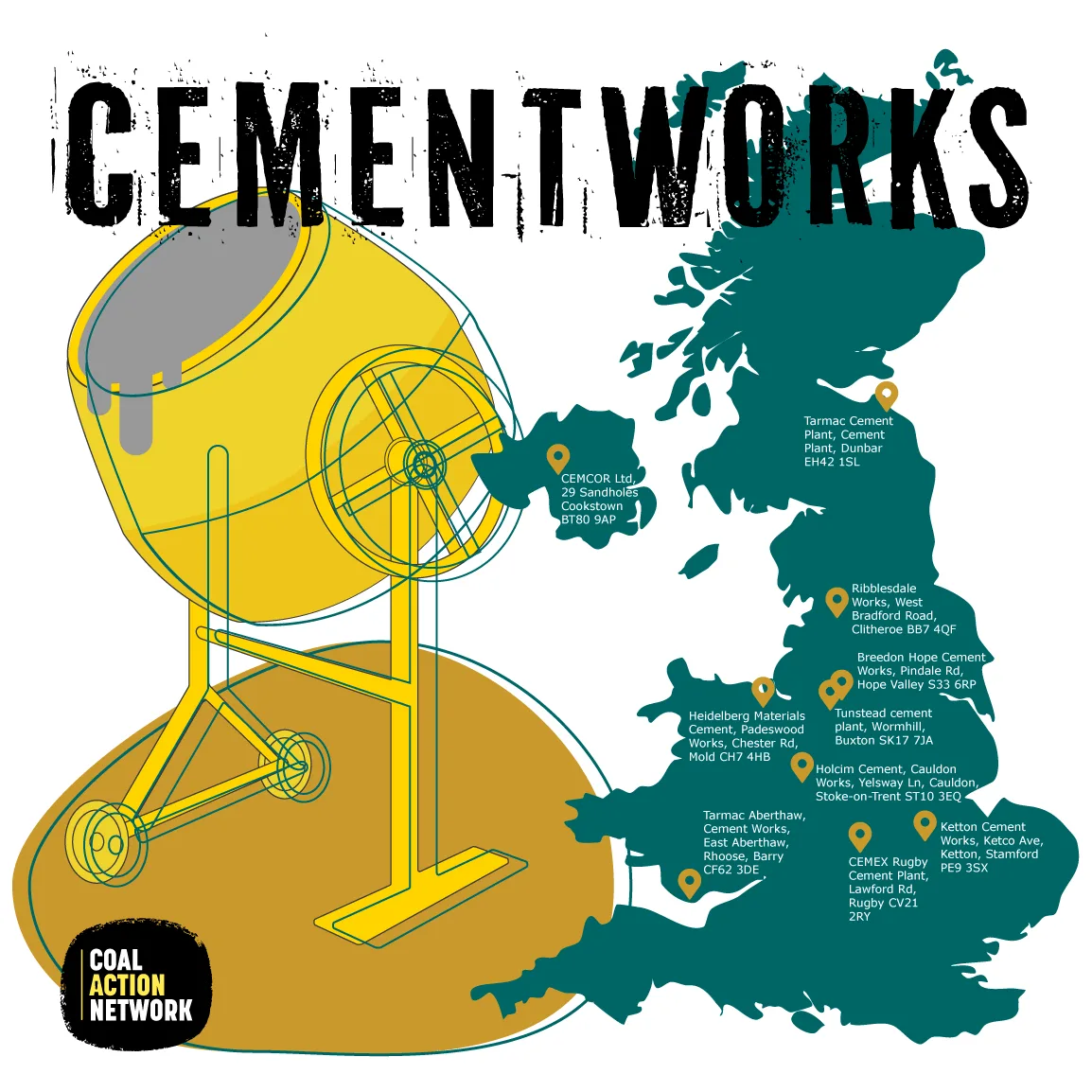 Map of cement works around the UK